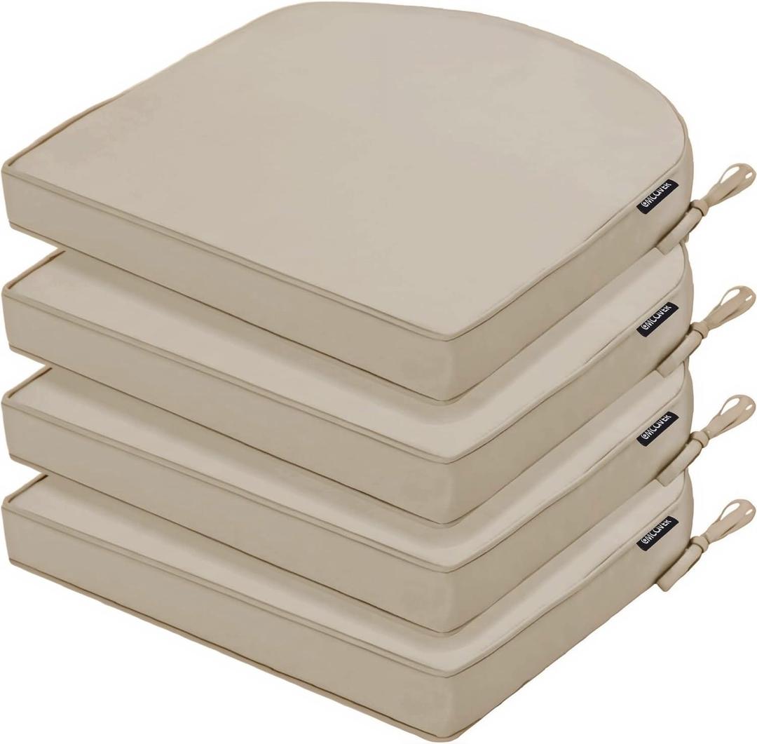 Outdoor Chair Cushions Set of 4 Waterproof Patio Chair Cushions with Tie Color Fastness Thick Outdoor Seat Cushion for Garden Lawn Round Corner Cream 17x16 Inch