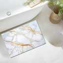 Bathroom Mat Rug White Marble Patterned, Mat for Master Guest Bath Floor, Kitchen Bathroom Sink, Non-Slip, Ultra-Thin, Absorbent, Quick Dry, Aesthetic Bath Mat, Rubber Backing, 17 x 24 in