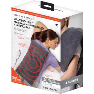 Calming Heat Massaging Vibrations Weighted Heating Pad by Sharper Image | Temperature Settings, Auto Shut-Off Feature, Gift for Holidays, Women & Men | 3 Heat, 6 Massage, 12” x 24”, 4 lbs
