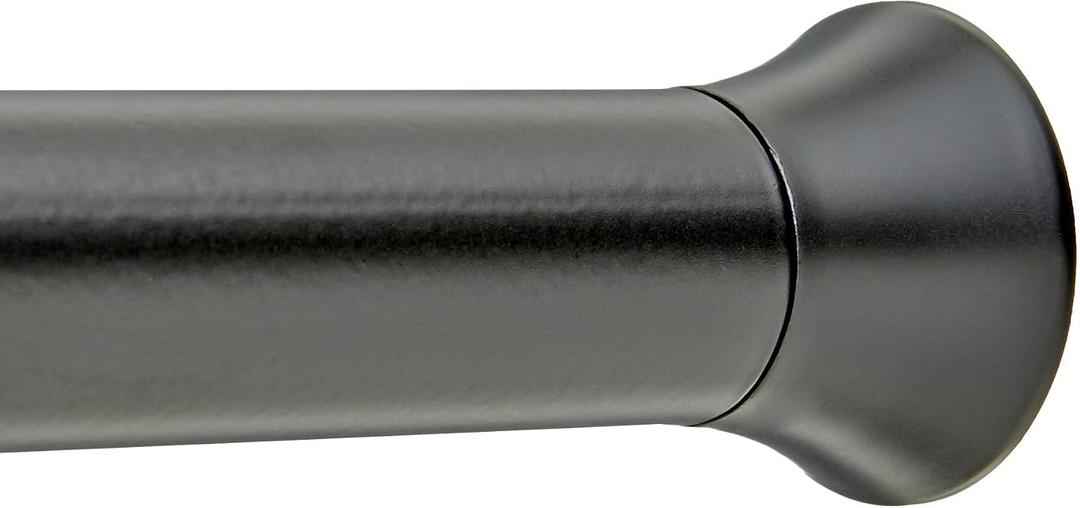 Amazon Basics Adjustable Sturdy Spring Tension Curtain Rod, No Drilling/No Holes, 36-54", Black, Classic Finial