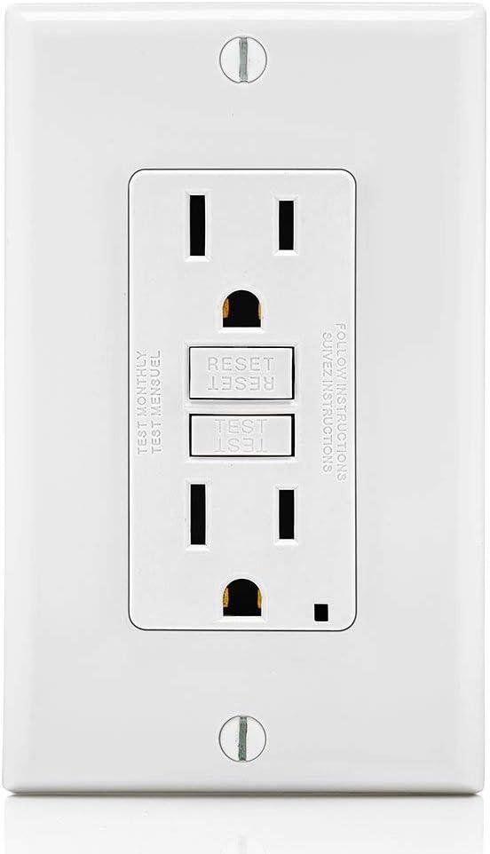 Leviton GFCI Outlet, 15 Amp, Self Test, Non Tamper-Resistant with LED Indicator Light, Protection from Electric Shock and Electrocution, GFNT1-W, White