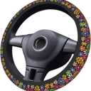 Hippie Flower Steering Wheel Covers Universal Fit 15 Inches Neoprene Anti-Slip Car Wheel Protector for Women Girls