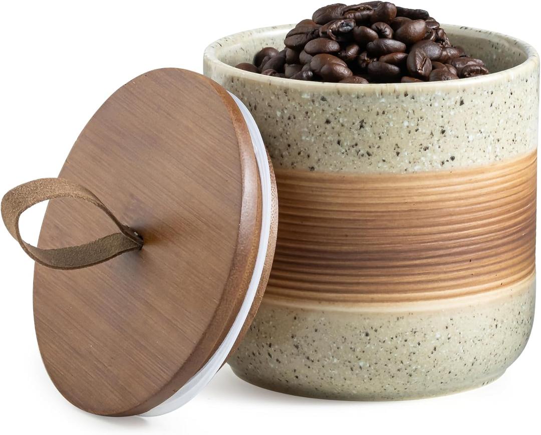Miamolo Ceramic Jar with Lid Airtight, Coffee Container Kitchen Food Storage Jars for Spice Sugar Tea Bag, Stackable Decorative Jars for Countertop, 18 fl.oz