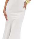 Summer Satin Tube Top Strapless Midi Dress for Women 2025 Formal Ruched Backless Wedding Guest Long Dresses (White, L)