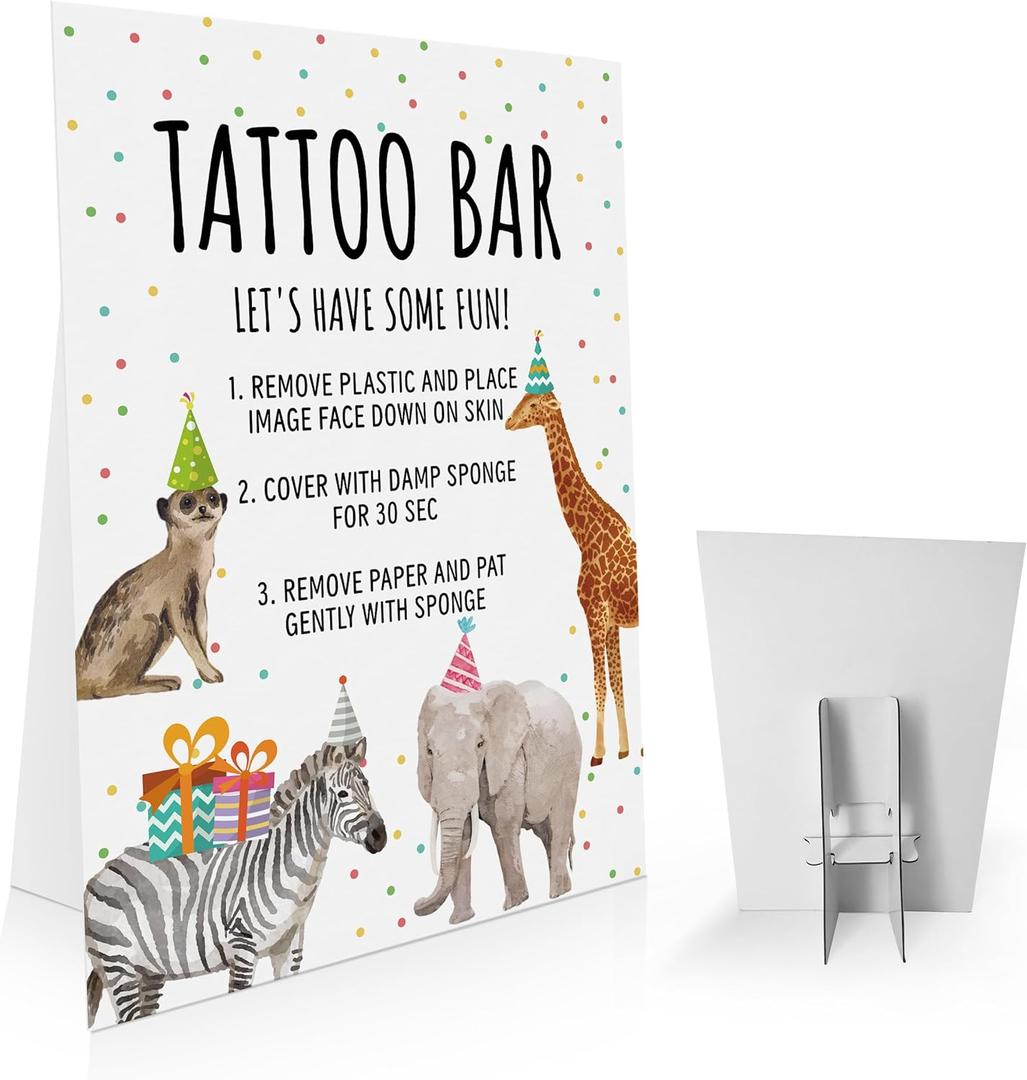 Birthday Party Animals Sign Tattoo Bar Sign Temporary Tattoo Station, Safari Birthday Decoration, Animals Theme Table Signs-PDLP15