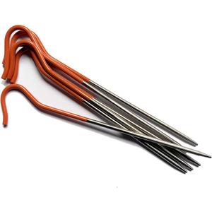 Vargo Titanium Shepherds Hook Stake with Orange Head (6 Pack) | Camping Tent Stakes | 0.3 Ounces (8 Grams) 6.5 L x 0.14 D (165 x 3.5mm) | Ultralight Durable Tent pegs | Model T-117