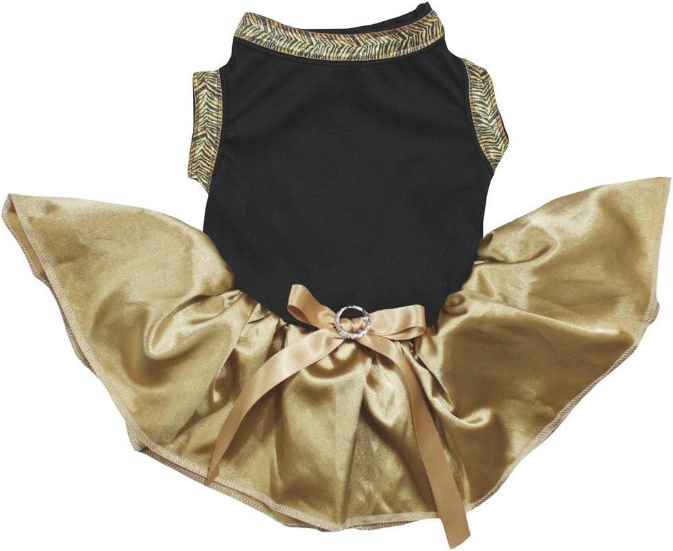 Petitebella Plain Black Shirt Gold Tutu Puppy Dog Dress (Black, Medium)