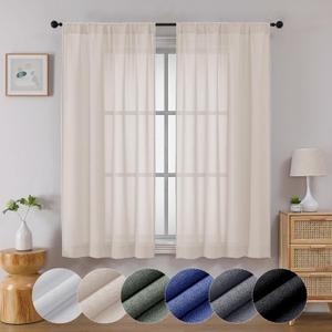 Lecloud Serena Semi Sheer Linen Curtains 63 Inch Length Set of 2, Airy & Privacy Farmhouse Curtain for Windows, Dining Room Bedroom Curtain Panels (Each 40 W x 63 L, 2 Panels Set, Linen)