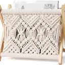 Mkono Macrame Magazine Rack Boho Storage Holder Standing Basket for Books, Newspapers, Swaddle Blanket, Dorm Essentials, Living Room, Bathroom, Office, Nursery, Home Decor, Small Size, 11.2L x 7.5W