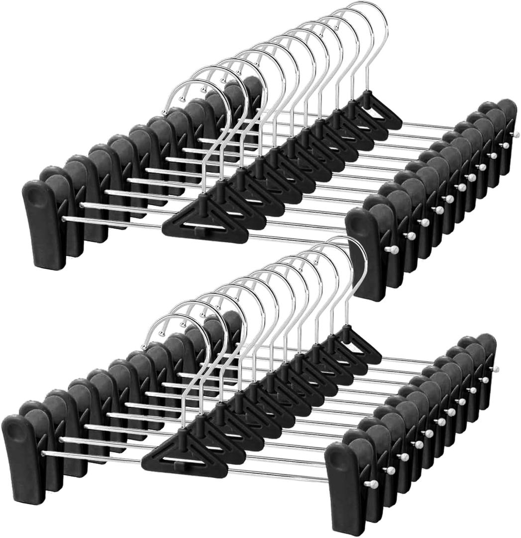 NORTHERN BROTHERS Pants Hangers with Clips 30 Pack Black - Stackable Space Saving - Non-Slip, Adjustable - Jeans Shorts Skirt Hanger with Clips for Man, Women, Kid, Children, Baby