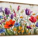 Sorbrozo Floral Wall Art Rustic Wood Background with Tulips Daisies Poppies Colorful Wildflower Canvas Print 24x48in