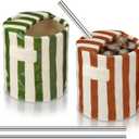 2 Pack Ceramic Coffee Mug with Sip Hole Espresso Cup 10oz with Straws Retro Hand Painted Striped Porcelain Coffee Tea Cup Cappuccino Latte Mug for Kitchen Dining Travel (Green,Brown)