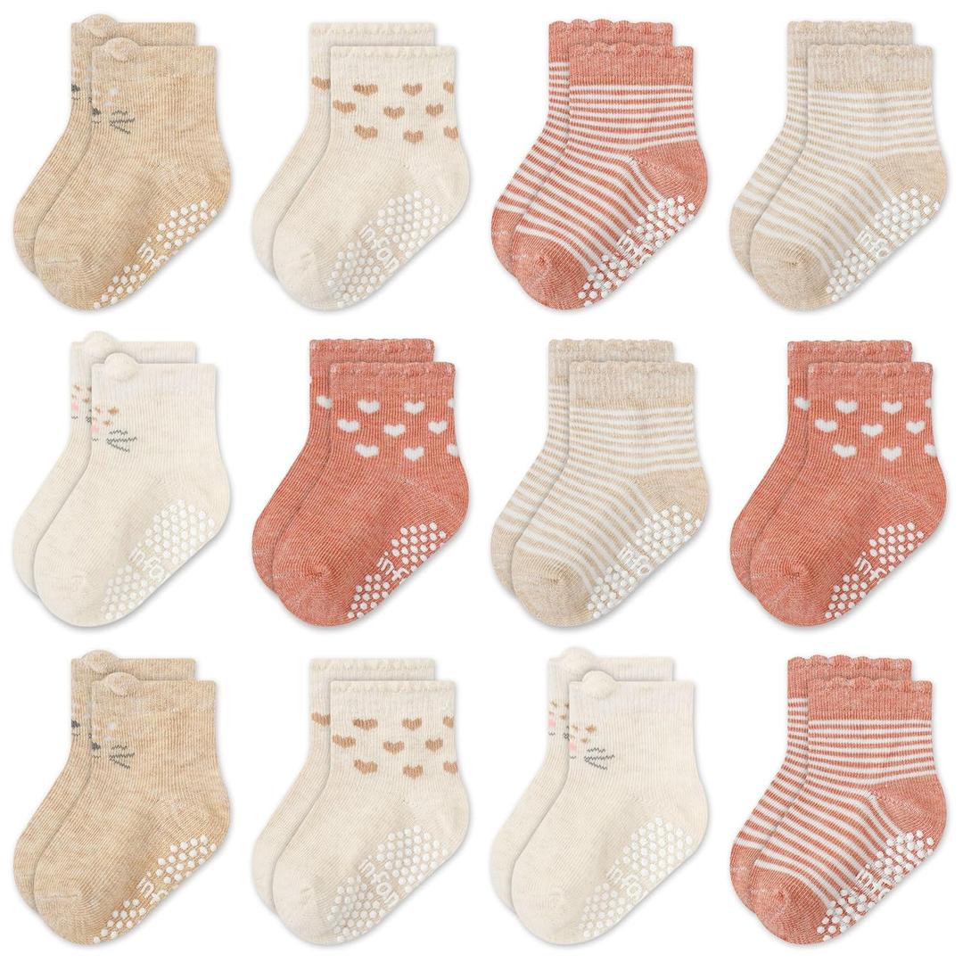 Organic Cotton GOTS Certified Newborn Socks 12 Pair - 6-12 Months – Soft and Comfortable Baby grip Socks, Premium Newborn Baby Socks, Gift for Little Boys (Teal)