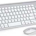Wireless Keyboard and Mouse Ultra Slim Combo, TopMate 2.4G Silent Compact USB 2400DPI Mouse and Scissor Switch Keyboard Set with Cover, 2 AA and 2 AAA Batteries, for PC/Laptop/Windows/Mac-Silver White