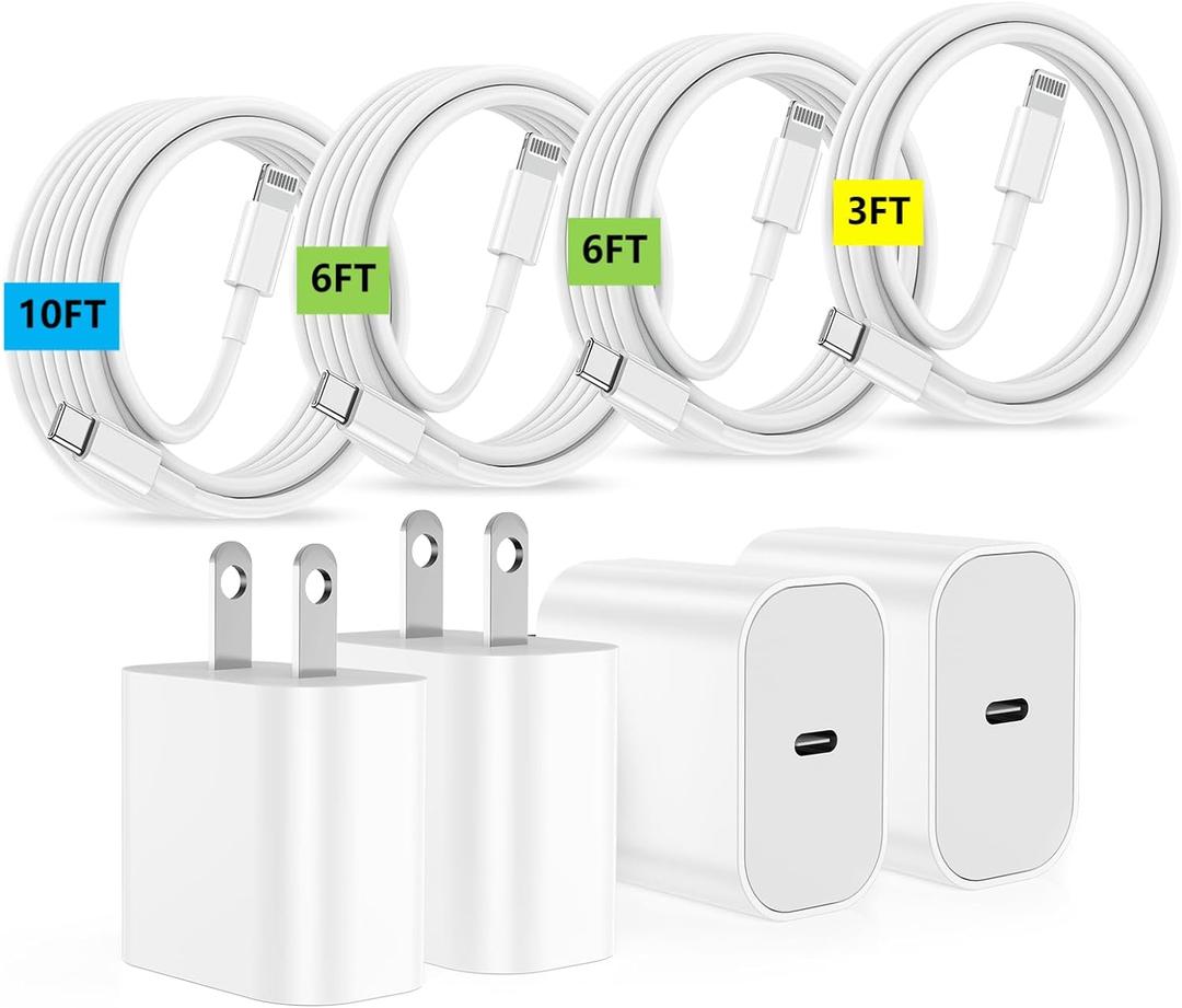 (3/6/6/10ft)iPhone Charger Fast Charging, for iPhone 14 13 12 Fast Charger,20W USB C Wall Block with Type C to Lightning Cord,i-Phone Fast Charging Cable for iPhone 13/14/12 Pro Max Plus/11,iPad-4Pcs