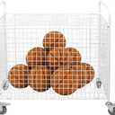 Metal Basketball Rolling Cart Sports Equipment Storage Wheel Basket White Athletic Portable Lockable Cage Raised Handle Gym Home Garage School Court Field Football Soccer Ball Volleyball Bat