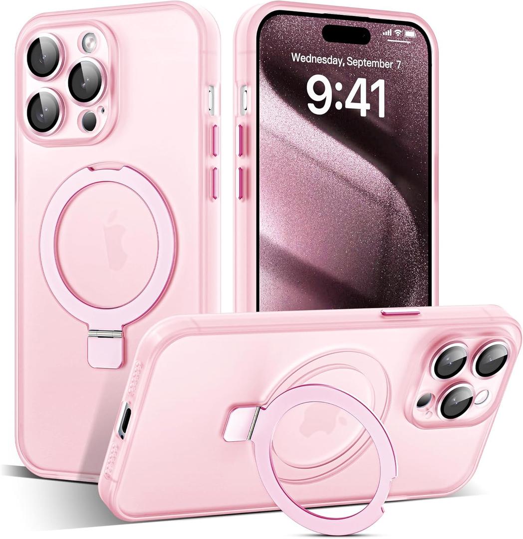 Designed for iPhone 11 Pro Max Case with Magnetic Invisible Ring Stand [Military Drop & Full Camera Lens Protection] [Compatible with Mag-Safe] Matte Translucent Slim Phone Cases 6.5",Pink