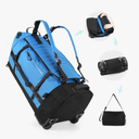 29" 86L Foldable Wheeled Duffle Bag, Waterproof Travel Rolling Backpack with Quilted Bottom, Blue