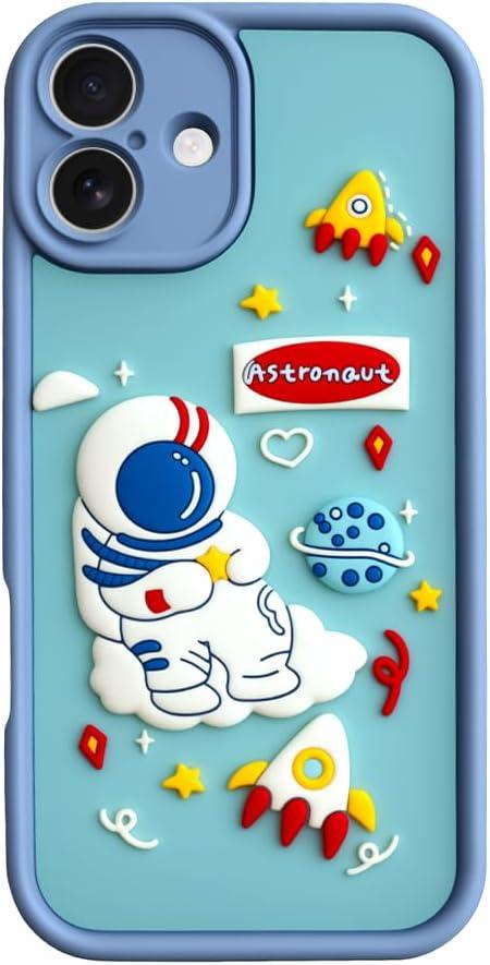 Cute Phone Case for iPhone 16 Plus Case Cool Cartoon Astronaut Space Mars Rocket Design Aesthetic Bumper Protective Anti-Slip Shockproof Compatible with iPhone 16 Plus Cases