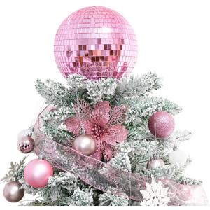 Pink Christmas Tree Topper 8 Inch Mirror Disco Ball Tree Topper, Cool and Fun Disco Ball for Xmas Tree Decorations, Ideal for DJ Club, Party, Wedding and Home Dcor