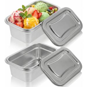 2Pcs Stainless Steel Ice Cream Containers, 32 oz Reusable Homemade Ice Cream Tubs Freezer Storage Containers with Lids, 1 Quart Small Sorbet & Gelato Keeper for Kitchen Use, Fruit, Freezer