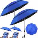 Nuanchu 2 Pcs 49" Double Canopy Beach Umbrellas with Clamp Upf50+ Beach Chair Umbrella with Clip 360 Adjustable Portable Outdoor Wheelchair Patio Golf Carts Camping Stroller Fishing