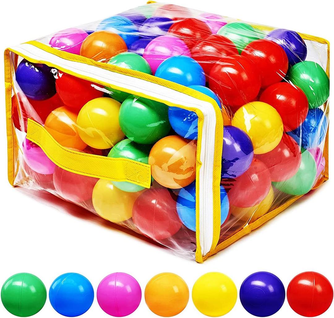 Ball Pit Balls Phthalate Free BPA Free Crush Proof Plastic - 7 Bright Colors in Reusable Play Toys for Kids with Storage Bag