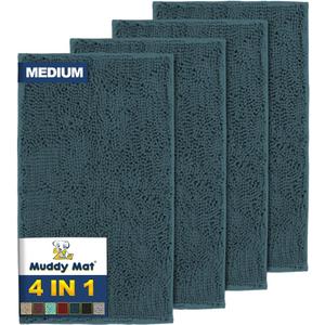 Muddy Mat 4-Piece Atlantic Blue Medium 30"X19" AS-SEEN-ON-TV Highly Absorbent Microfiber Door Mat, Bath Mat and Pet Rug, Non Slip Thick Washable, Soft Chenille for Kitchen Bedroom Indoor and Outdoor