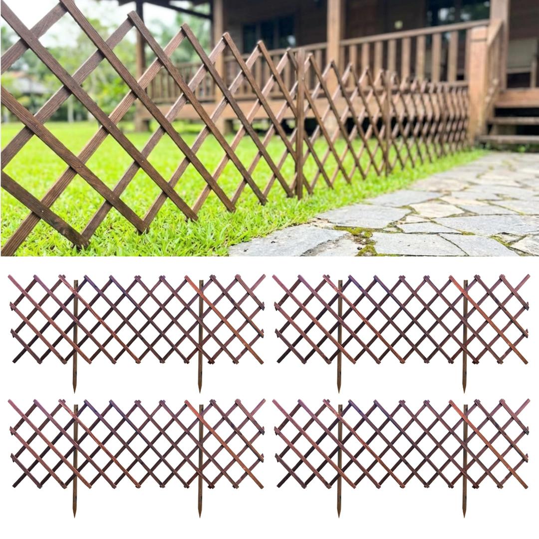 ShopLaLa Decorative Wooden Garden Fence (4 Pack, 24ft Total) Animal Barrier