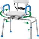 Loyoda FSA/HSA Eligible Sliding Shower Chair Tub Transfer Bench for Bathtub with Swivel Seat, Shower Bench with Pivoting Arms, Height Adjustable Shower Seat, 350 lbs,White&Blue,Standard