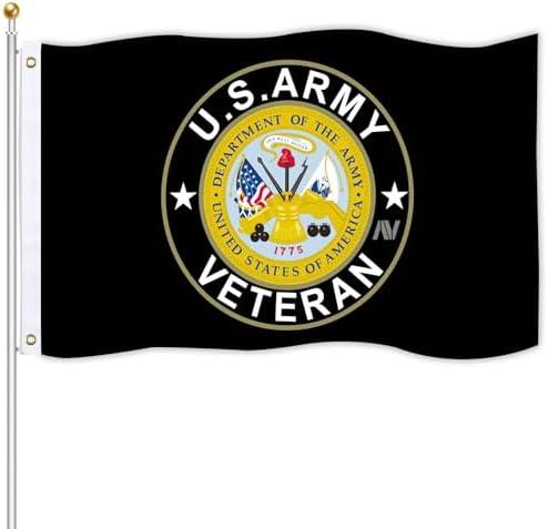 US Army Veteran Emblem Flag 3x5 Ft Double Sided Printing US Army Veteran Gold Crest Military Flags Durable Quality Decoration Outdoor & Indoor