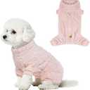 Topbuti Plush Dog Pajamas for for Small Dogs Cats, Dog Sweater with Leash Ring Ultra Soft Warm Pet Clothes Puppy Onesie Outfits Doggy Pjs Jumpsuit for Winter Christmas (Pink, Medium)