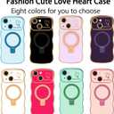Case for iPhone 14 Plus with Magnetic Stand, Luxury Plating Curly Wavy Frame and Cute Heart Pattern, Lens Edge Raised Protection, Slim Shockproof Soft Case for iPhone 14 Plus-Pink