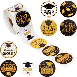 5 x 500Pcs Graduation Stickers Class of 2026 Round Graduation Envelope Seal Label Self-Adhesive Stickers for Graduation Party (Graduation1)