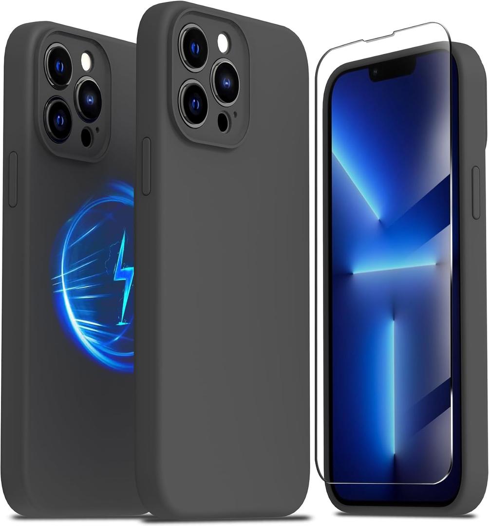 TZGZT Camera Protection for iPhone 13 Pro Max Phone Case, [fits MagSafe Accessories] Magnetic Protective Cover with 2X Screen Protector, Women Case for iPhone 13 Pro Max, Silicone Grey#1