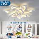 Dalouguan 32" White Ceiling Fan with Light Remote Control, Modern Geometric Ceiling Fan with Lights, 6 Speeds 3 Light Color Low Profile Ceiling Fan for Kitchen Bedroom, Samll