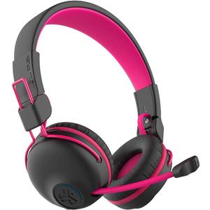 JLab JBuddies Play Gaming Wireless Kids Headset, Pink, 22+ Hour Bluetooth 5 Playtime 60ms Super-Low Latency for Mobile Gameplay, Retractable Boom Mic, AUX Cord Compatible w/Gaming Consoles
