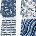 Blue Nautical Seahorse Corals Sea Turtle Kitchen Dish Towels Decorative Set of 4, Absorbent Coastal Tea Hand Towels for Kitchen Farmhouse Housewarming Bar Ocean Themed Decor