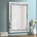 Crystal Decorative Mirror-28 x20 Rectangle Gorgeous Silver Mirror, Crush Diamond Mirror for Wall Decoration Bedroom, Hallway, Dining Room