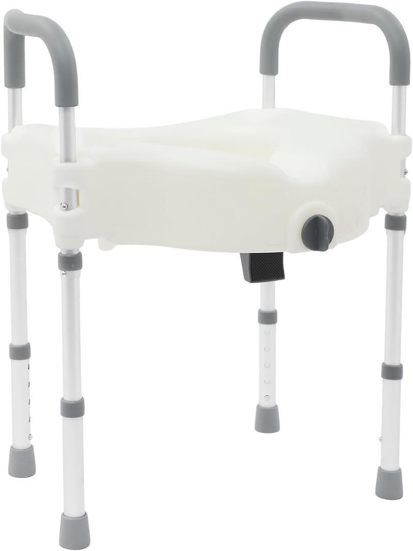 Raised Toilet Seat and Frame, Toilet Seat Riser for Seniors, Adjustable Height, Max Load Capacity 150 kg, Minimal Assembly, for Elderly, Pregnant, Disabled