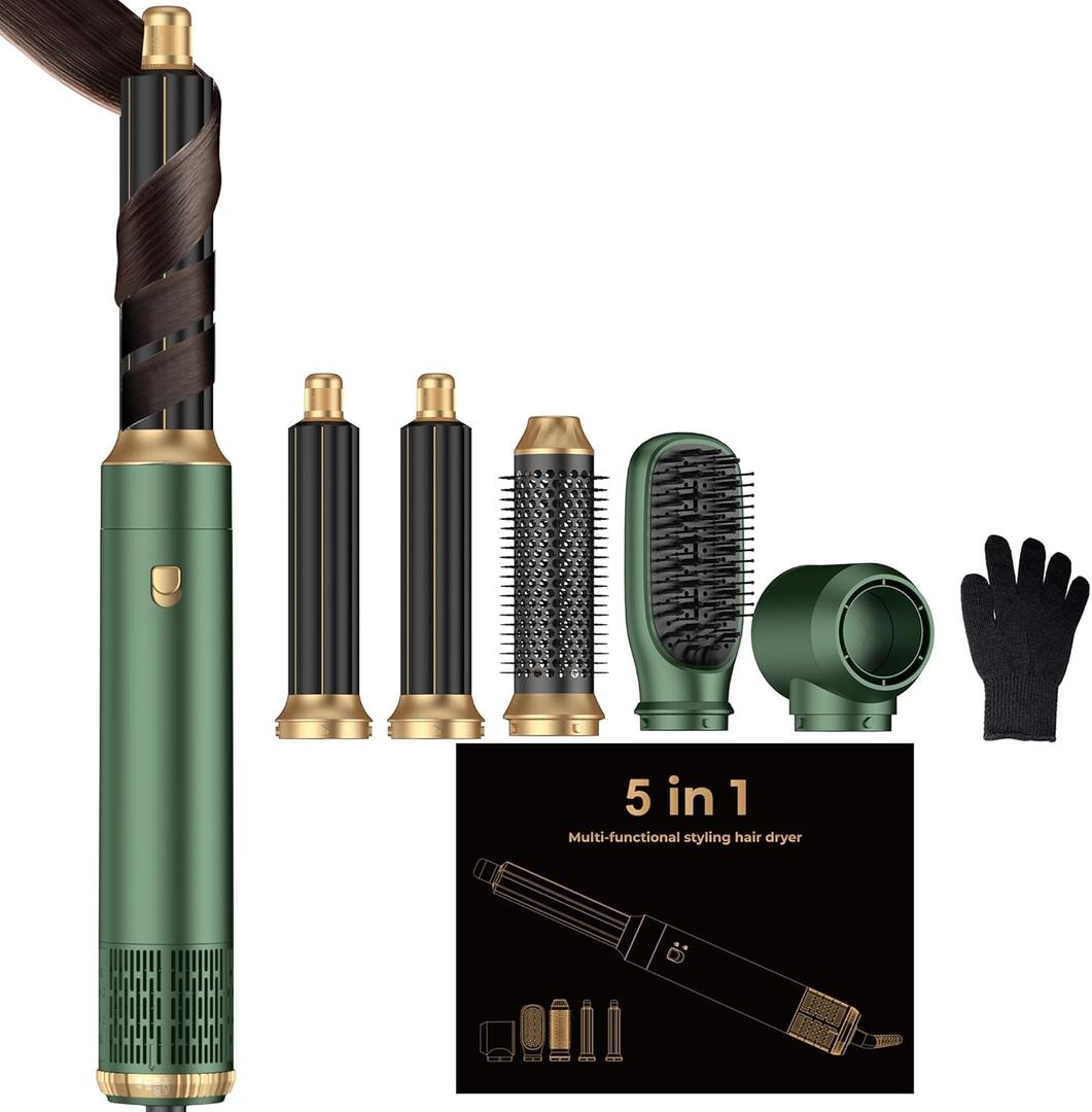 5 in 1 Hair Dryer Brush Set,Professional Negative Ionic Hot Air Styler, Air Curling Wrap Styler,Detachable Blow Dryer Brush With Auto Wrap Curlers,Hair Styling Tools For Straight/Curl/Drying/Smoothing
