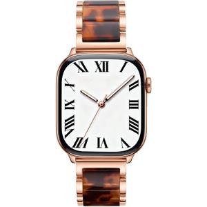 V.R.HOPE Apple Watch Band for Women 38mm 40mm 41mm 42mm Fashion Rose Gold Stainless Steel Metal Strap with Resin Inlay, Fashion Bracelet Compatible with iWatch Series 11/10/9/8/7/6/5/4/3/2/1/SE (Tortoise+Rose Gold) Size: 38mm/40mm/41mm/42mm