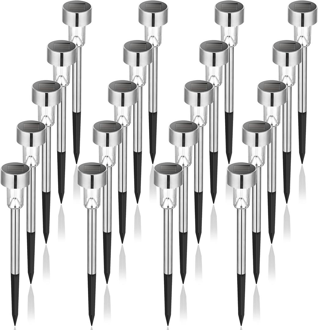 GIGALUMI Solar Lights Outdoor Waterproof, 20 Pack, Stainless Steel LED Solar Garden Lights for Patio, Lawn, Yard and Landscape, Garden Decor Patio Decor, Cold White GIGALUMI Solar Lights Outdoor Waterproof, 20 Pack, Stainless Steel LED Solar Garden Lights for Patio, Lawn, Yard and Landscape, Garden Decor Patio Decor, Cold White