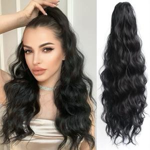 Pony Tails for Women Claw Clip Ponytail Extension Wavy 22" Synthetic Clips in Ponytails Hair Extensions Wigs Fluffy Hairpieces for Wedding Party Daily Use 6 Oz Natural Black