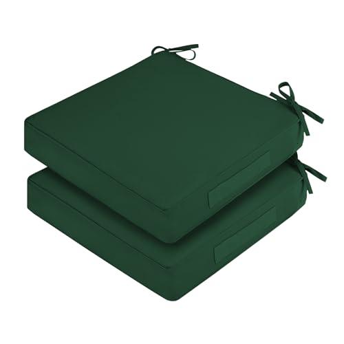HOMELYSIAN Waterproof Outdoor Chair Cushions Set of 2, Square Outdoor Seat Cushions with Ties and Removable Covers, 19 x 19 Outdoor Cushions for Patio Furniture with Portable Handle(Forest Green)