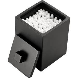 Resin Square Canister with Lid, Bathroom Qtip Holder, Cosmetics Makeup Accessories Storage for Makeup Sponge Bath Salts Storage Christmas Birthday Anniversary, Matte Black