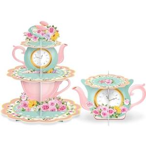 Zopeal 2 Pcs Floral Tea Cupcake Stand Party Decorations Tea Theme Cupcake Holder Birthday Cake Holder Flower Teapot Dessert Stand for Party Baby Shower Princess Birthday Wedding Supplies Decor