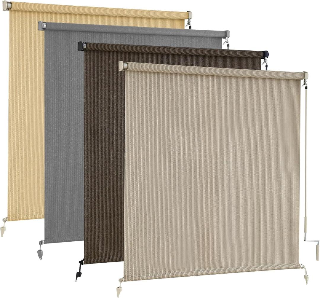 AOSKY Outdoor Roller Shades, Cordless Patio Shades Roll Up Outdoor Blinds, Roller Blinds Cloth for Porch Pergola Balcony Backyard Windows, 72" W x 72" H, Sesame