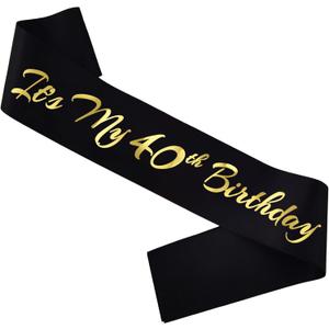 It's My 40th Birthday Sash, Black Gold Birthday Sash for 40th Bday Party Supplies, Gifts for Women or Men Bday Party Favors