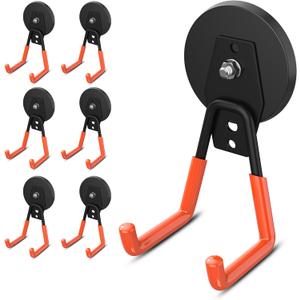 6 Pcs Large Magnetic Hooks Heavy Duty, Ndfeb Extra Strong Magnet Tool Hooks, Magnet Storage Holder Heavy Duty, Big Magnetic Utility Hook for Hanging Power Drill Broom Garden Garage Tools